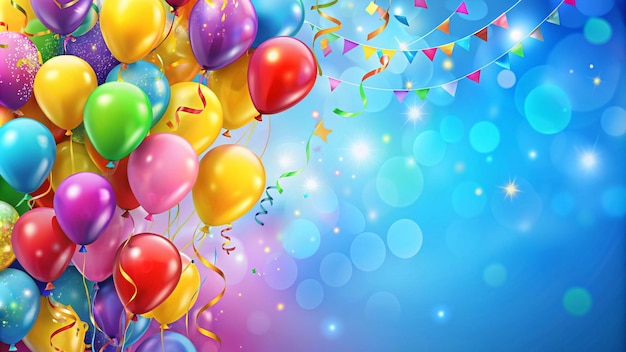 Free photo colorful balloons and confetti on blue background