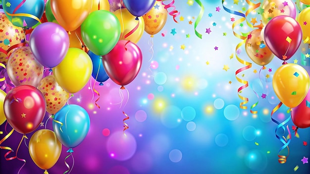 Colorful Balloons and Confetti on a Blurred Background