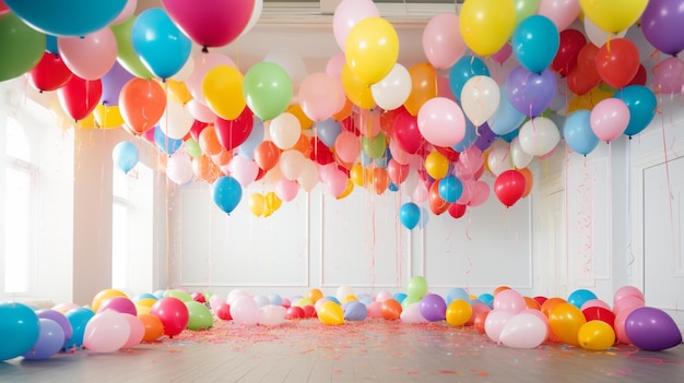 Free photo colorful balloons filling the room creating a festive and joyful atmosphere