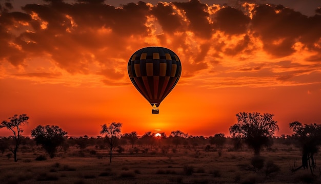 Free Photo colorful balloons soar over tranquil african landscape generated by ai