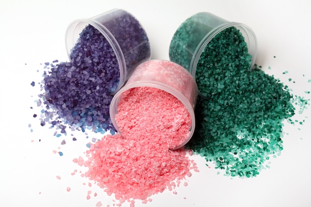 Colorful bath salt scattered 