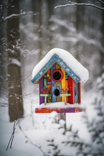 Colorful bird house outdoors