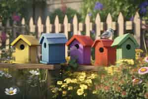 Free photo colorful bird houses outdoors