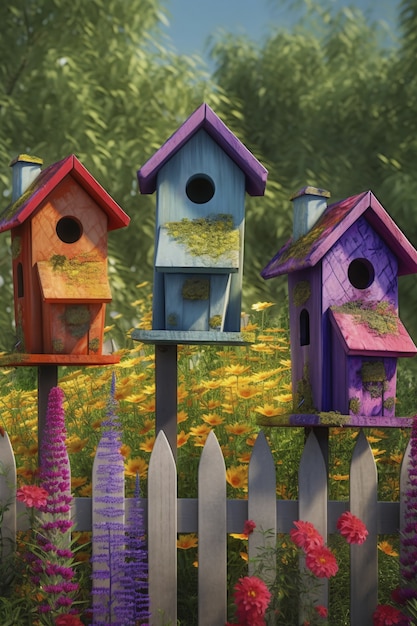 Free photo colorful bird houses outdoors