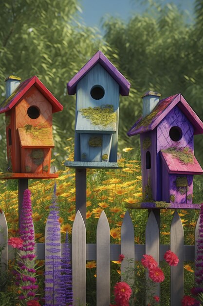 Colorful bird houses outdoors