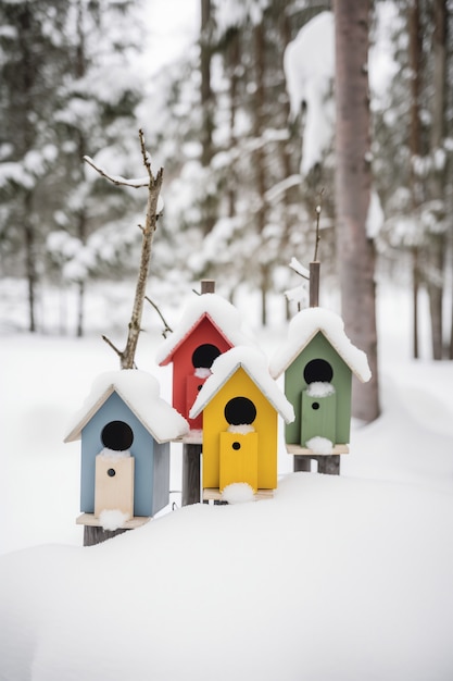 Free Photo colorful bird houses outdoors