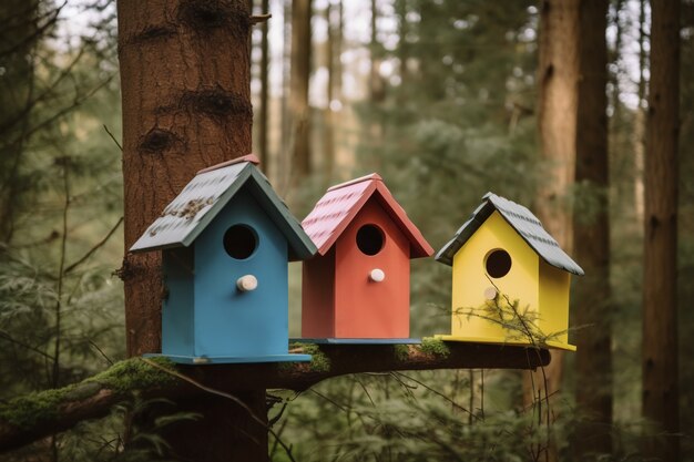 Colorful bird houses outdoors