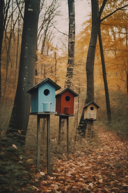 Free photo colorful bird houses outdoors