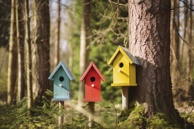 Colorful bird houses outdoors