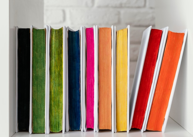 Free Photo colorful books on shelf arrangement