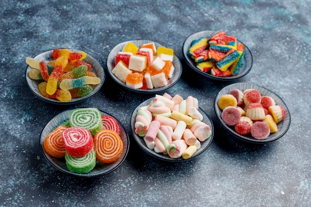 Free Photo colorful candies, jelly and marmalade, top view