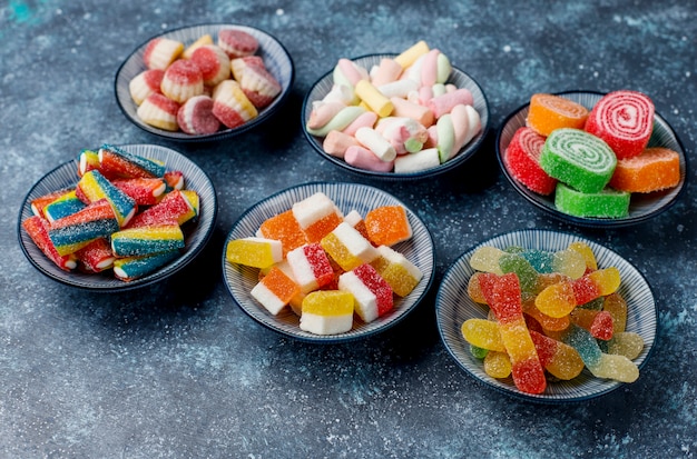 Free Photo colorful candies, jelly and marmalade, top view