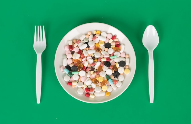 Colorful capsules and pills