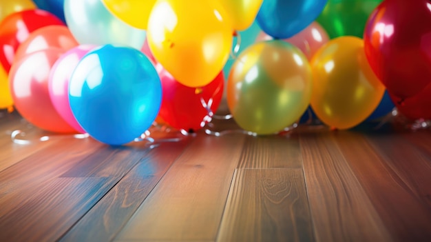 Free photo colorful carnival balloons and decorations on a wooden table