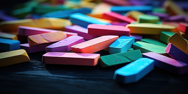 Free photo colorful chalk sticks scattered on a dark surface