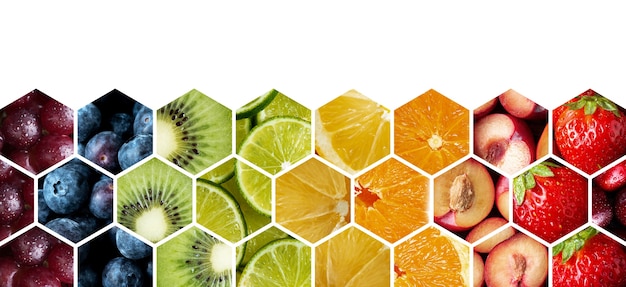 Free photo colorful collage of fruits texture close up