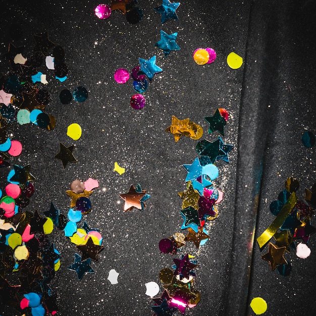 Colorful confetti on floor after party