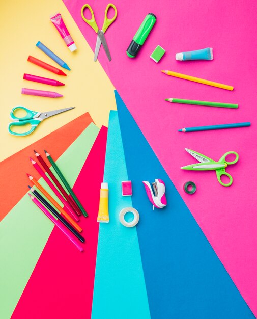 Colorful craft accessories arranged in circular shape