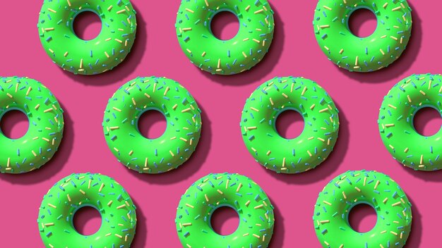 Colorful donuts background in aerial view