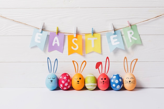 Free photo colorful easter eggs arrangement