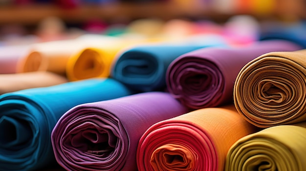 Free Photo colorful fabrics neatly aligned in a traditional textile mill