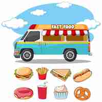 Free photo colorful fast food truck illustration