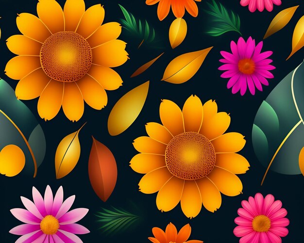 A colorful floral pattern with a green background and a pink flower in the middle.