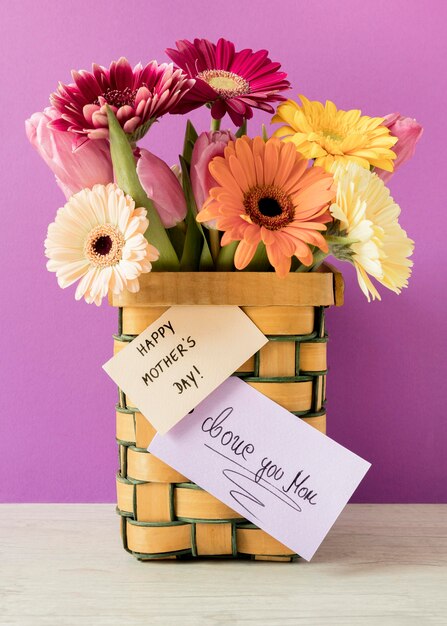 Colorful flowers with card