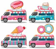 Free photo colorful food trucks with desserts