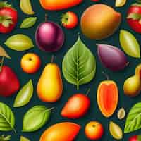 Free photo a colorful fruit background with a green leaf that says fruit