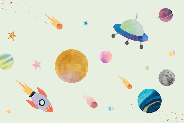 Free photo colorful galaxy pattern background illustration in cute watercolor style