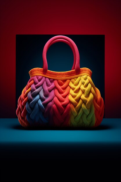 Colorful knitted bag still life