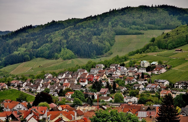 Free Photo colorful landscape view of little village kappelrodeck in black forest mountains in germany