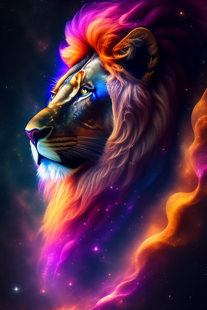 Free Photo a colorful lion with a rainbow mane