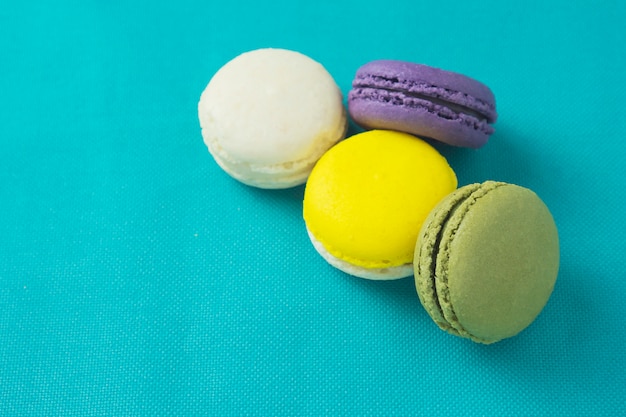 Colorful macaroon  on blue background