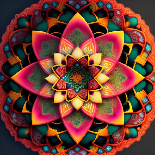 A colorful mandala with a flower design on it.