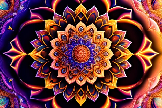 A colorful mandala with a purple background.