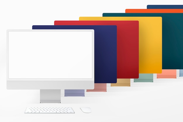 Free photo colorful minimal computer desktop digital device with design space set