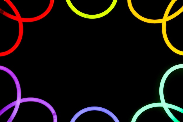 Free Photo colorful neon border curved design on black background