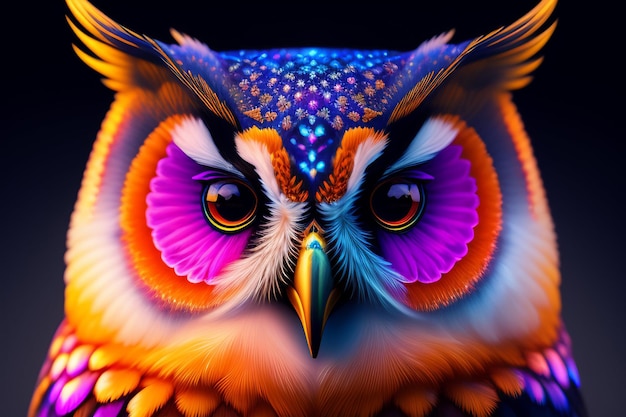 Free photo a colorful owl with a black background