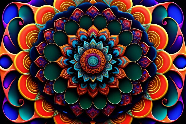 A colorful painting of a flower with a circle of different colors.