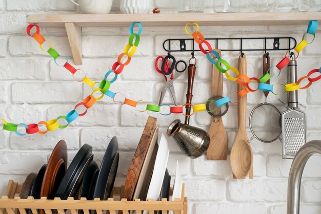 Colorful paper chains still life