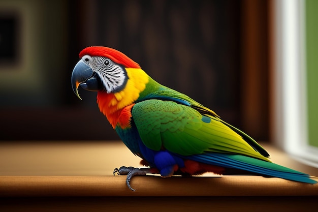 Free photo a colorful parrot with a green and red head and blue feathers.