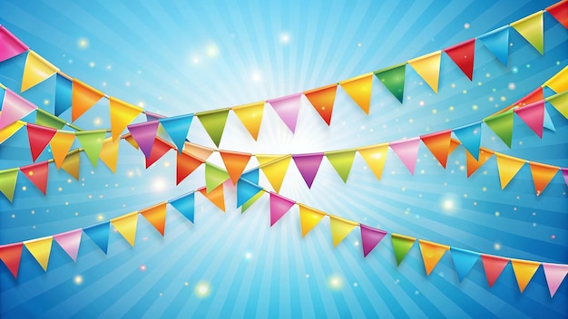 Free photo colorful party flags on a blue sky background