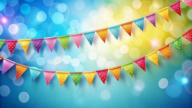 Free photo colorful party flags on blue and yellow bokeh background