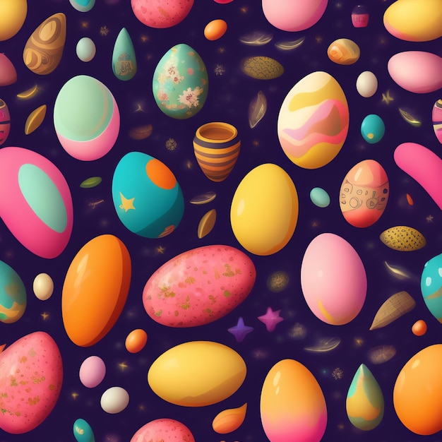 A colorful pattern of eggs with the words " easter " on the bottom.