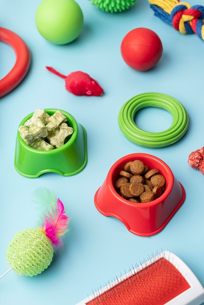 Free Photo colorful pet accessories still life concept