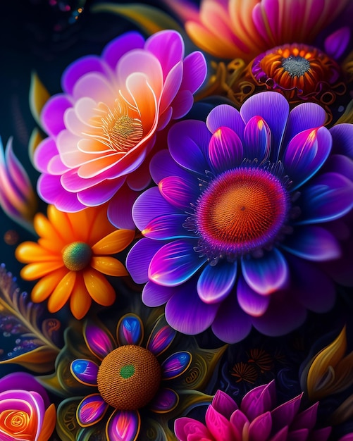 A colorful picture of a flower with a black background