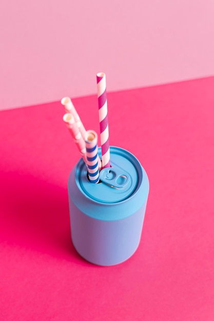 Free Photo colorful plastic straw collection in can