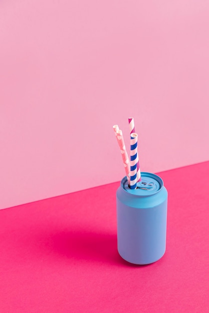 Colorful plastic straw collection in can